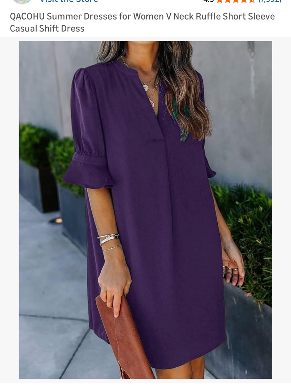 V-Neck Ruffle Sleeve Shift Dress - Purple - Picture 5 of 14